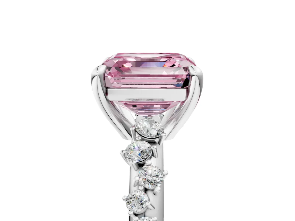 Fancy Pink Asscher Cut Cut Diamond Vine Band with Four-Prong Setting Platinum