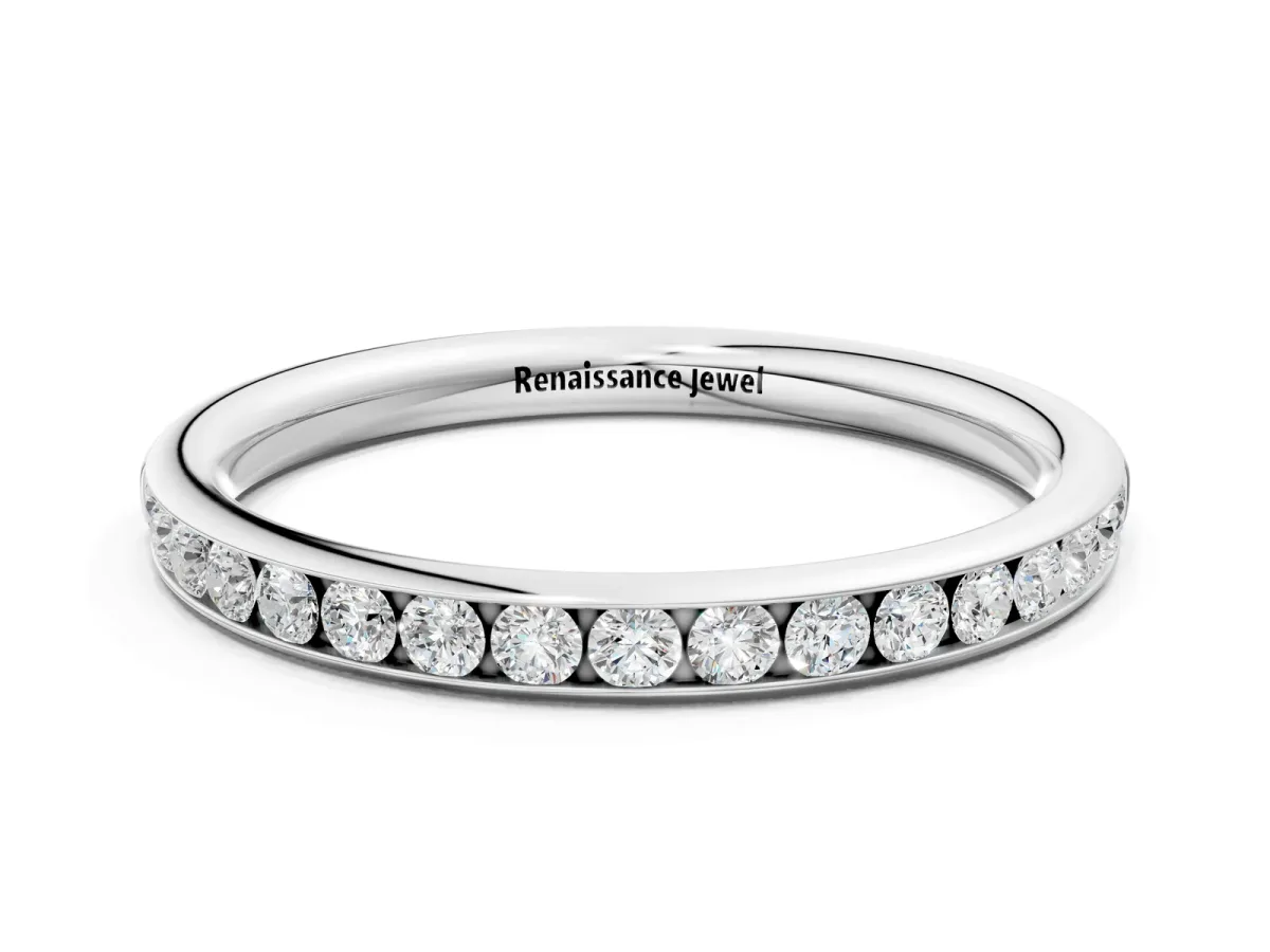 Round Diamond Channel Set Comfort Fit Band White gold
