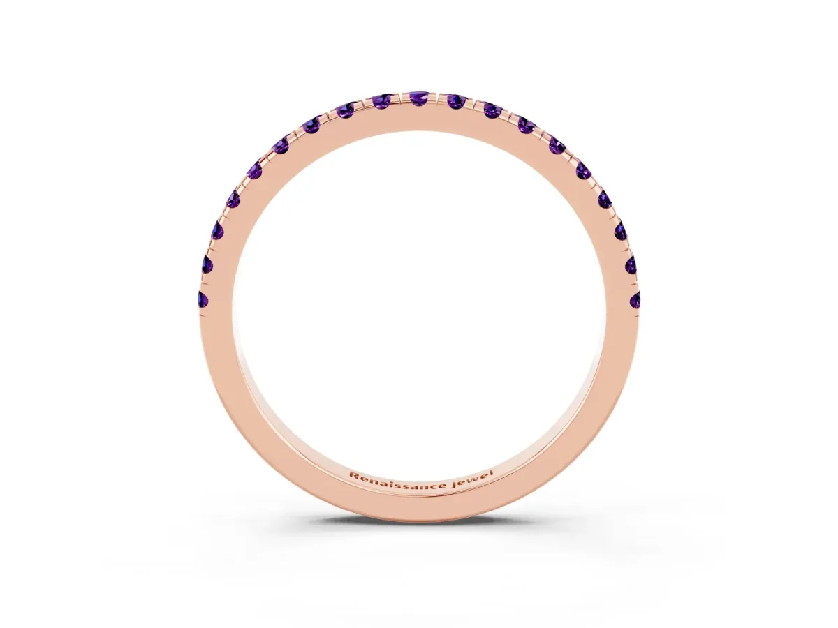 Pavé Round Amethyst Half Eternity Band with Shared Prong Setting Rose gold