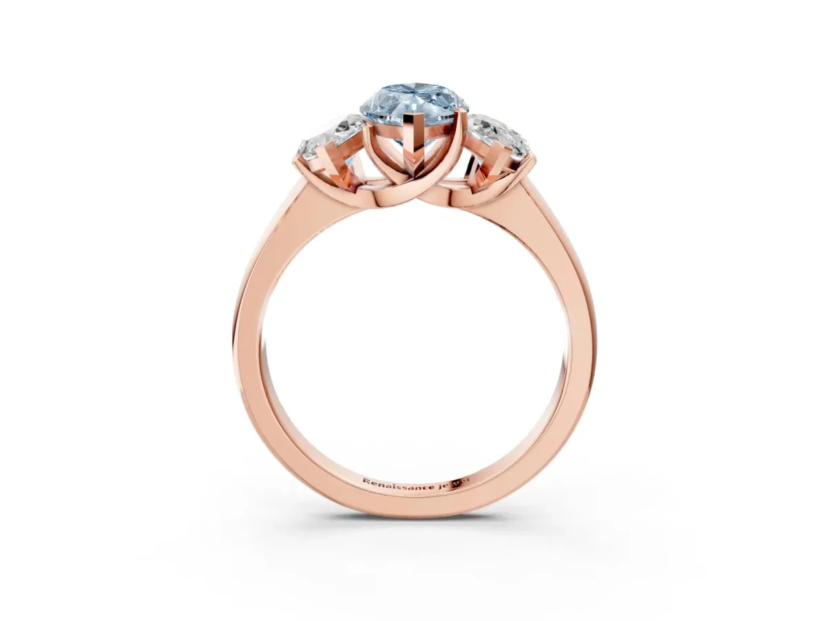 Fancy Blue Three-Stone Marquise Cut Cut Solitaire Ring with Classic Prong Setting Rose gold