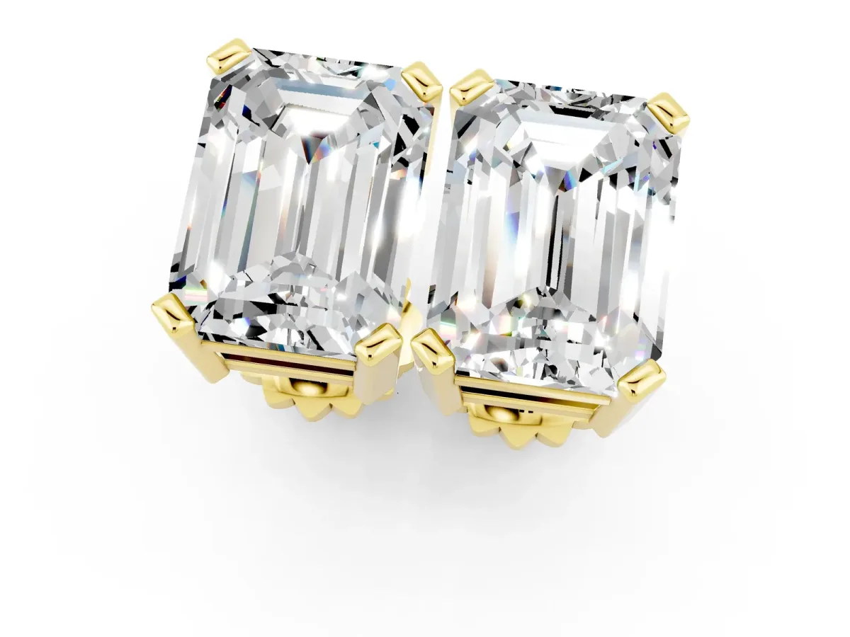 Emerald Cut Moissanite Stud Earrings Yellow gold