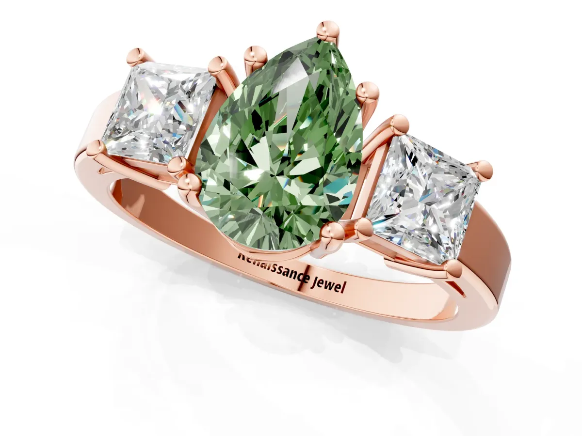 Fancy Green Three-Stone Pear Cut Cut Solitaire Ring with Prong Setting Rose gold