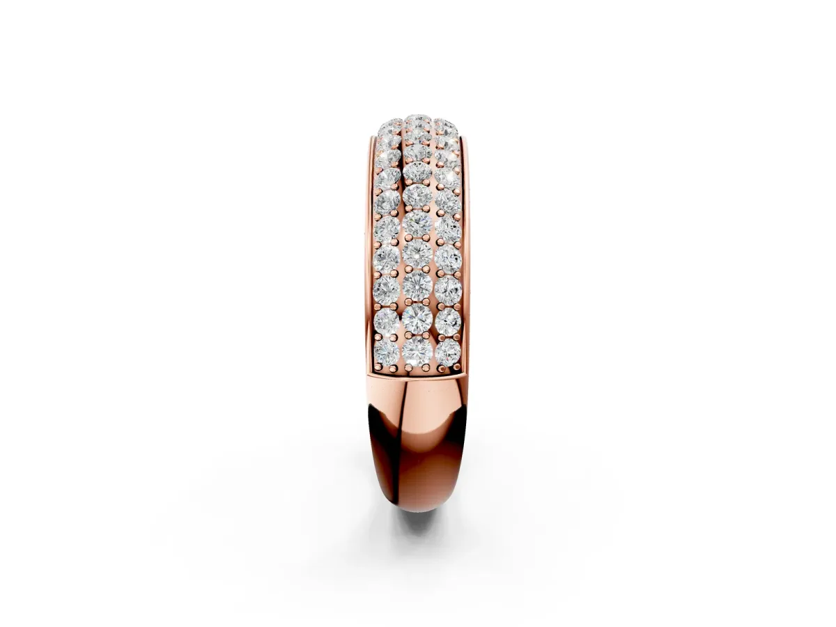 Three-Row Round Diamond Eternity Band with Shared Prong Setting Rose gold