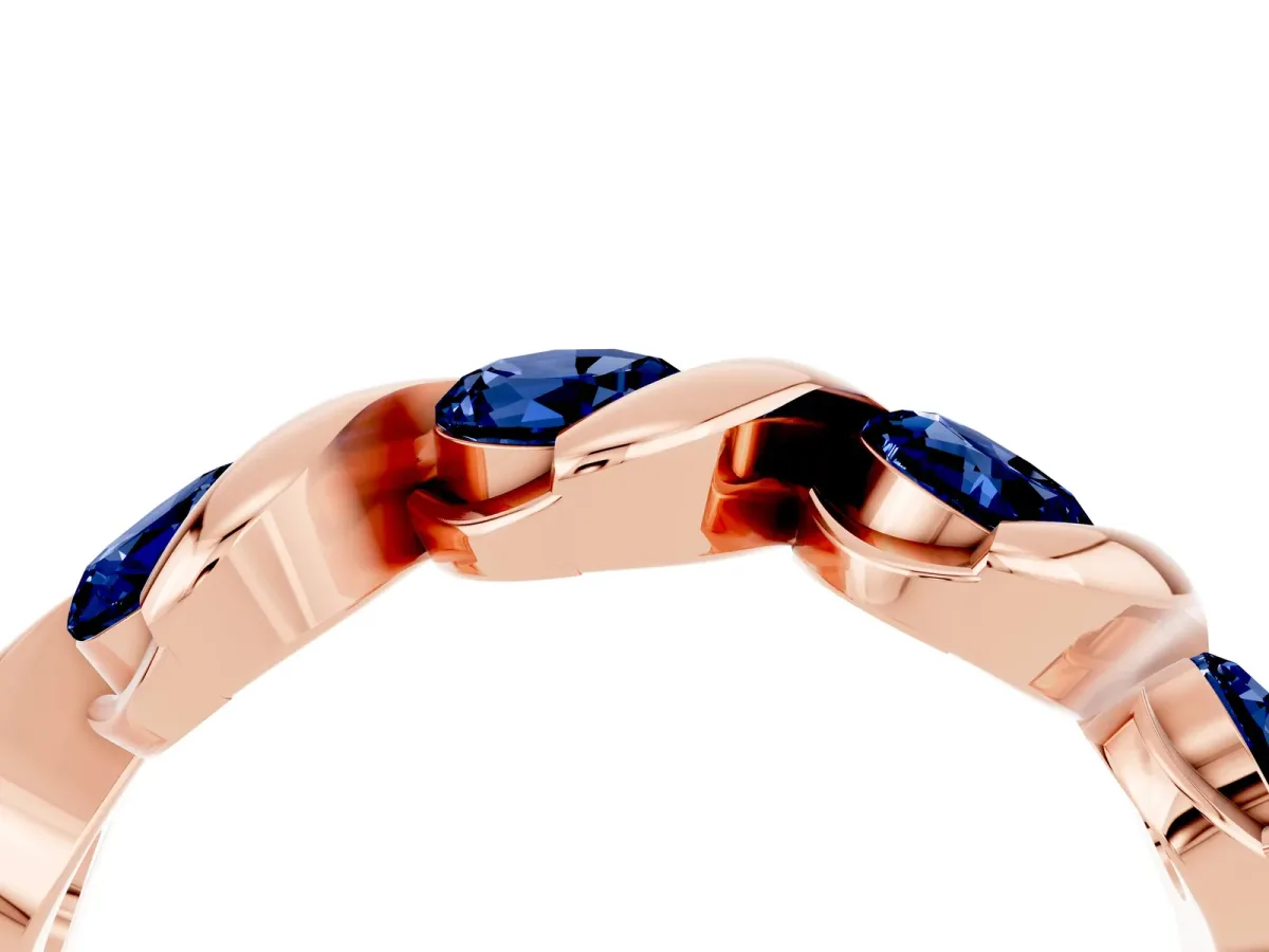 Round Blue Sapphire Wave Band with Channel Setting and Shared Prongs Rose gold
