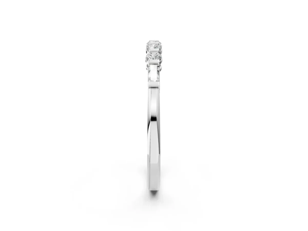 Round and Baguette Diamond Prong Set Half-Eternity Band Silver