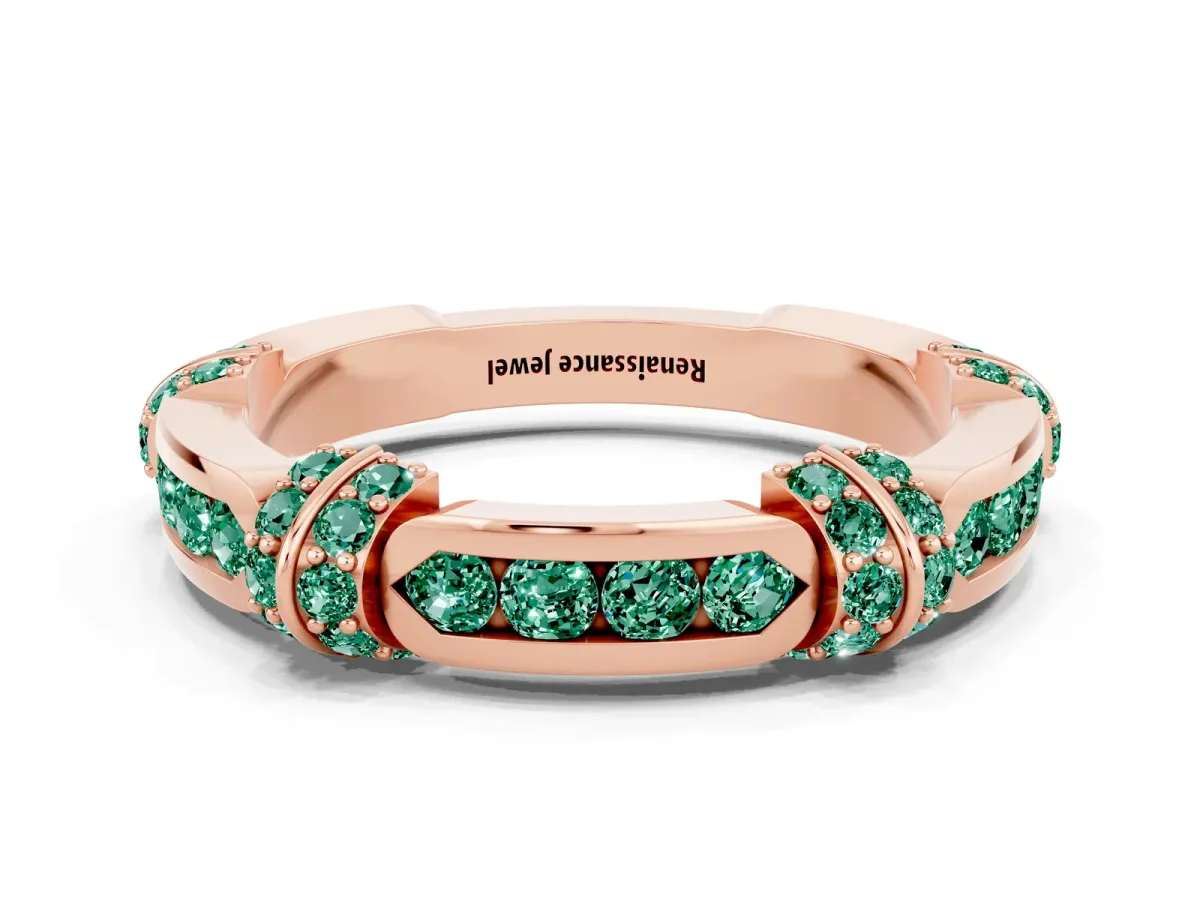 Pavé Round Green Sapphire Link Band with Bezel Setting Rose gold