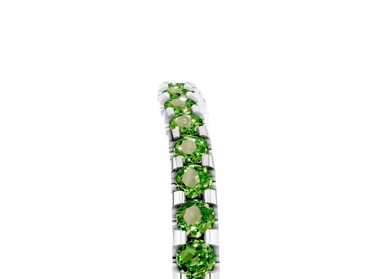 Round Peridot Pavé Curved Wedding Band Silver