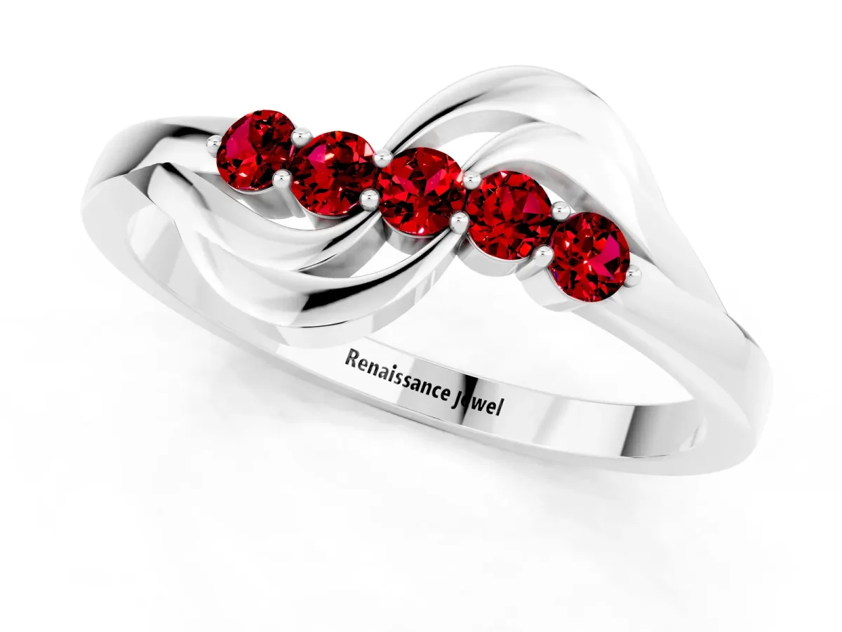 Five-Stone Round Ruby Crossover Band with Prong Setting Platinum