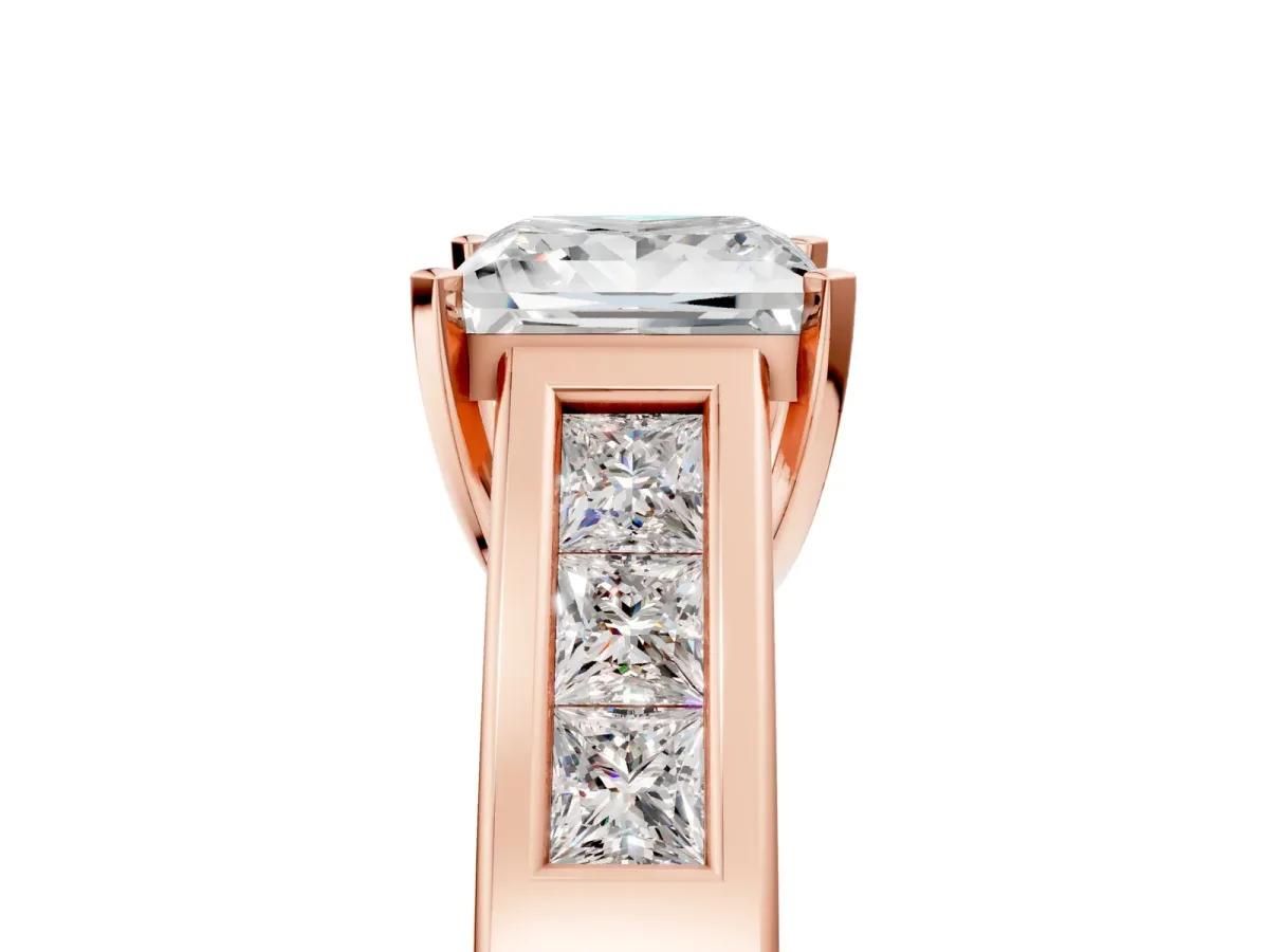 Princess Cut Cut Channel Set Solitaire Ring with Four-Prong Setting Rose gold
