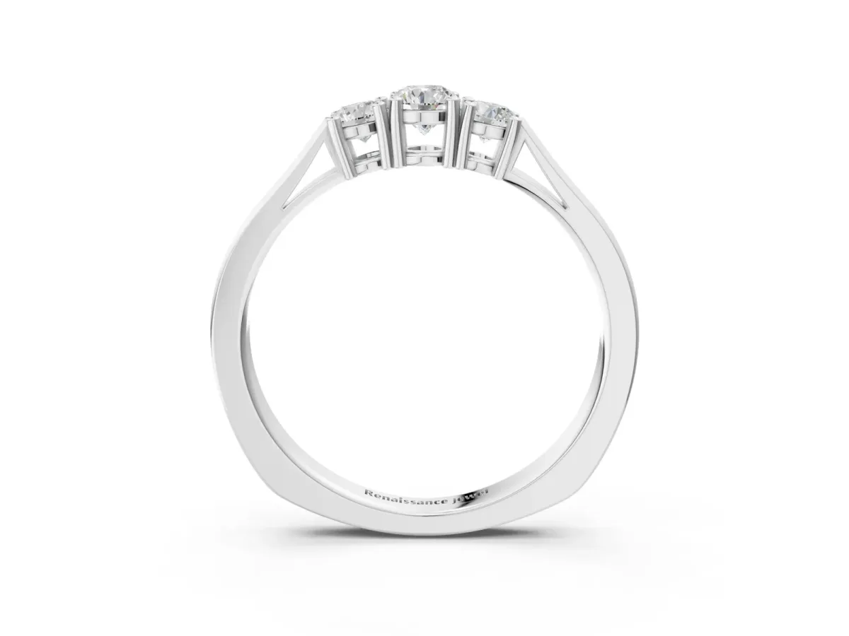 Three-Stone Round Cut Diamond Channel Set Band with Prong Setting Platinum