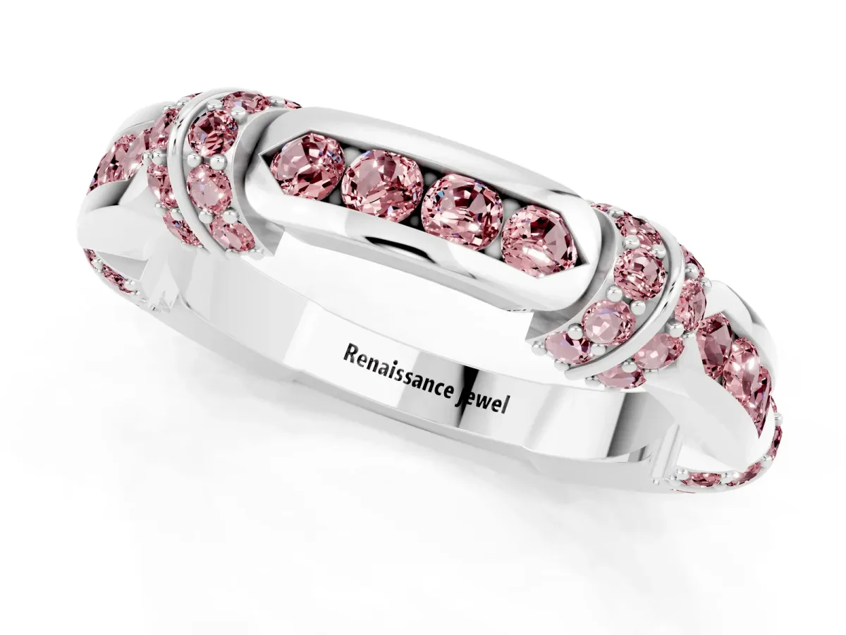 Pavé Round Morganite Link Band with Bezel Setting Silver