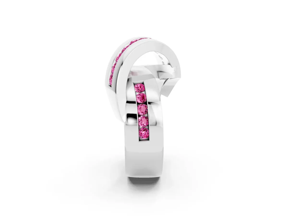 Pavé Round Pink Sapphire Crossover Band with Channel Setting Silver