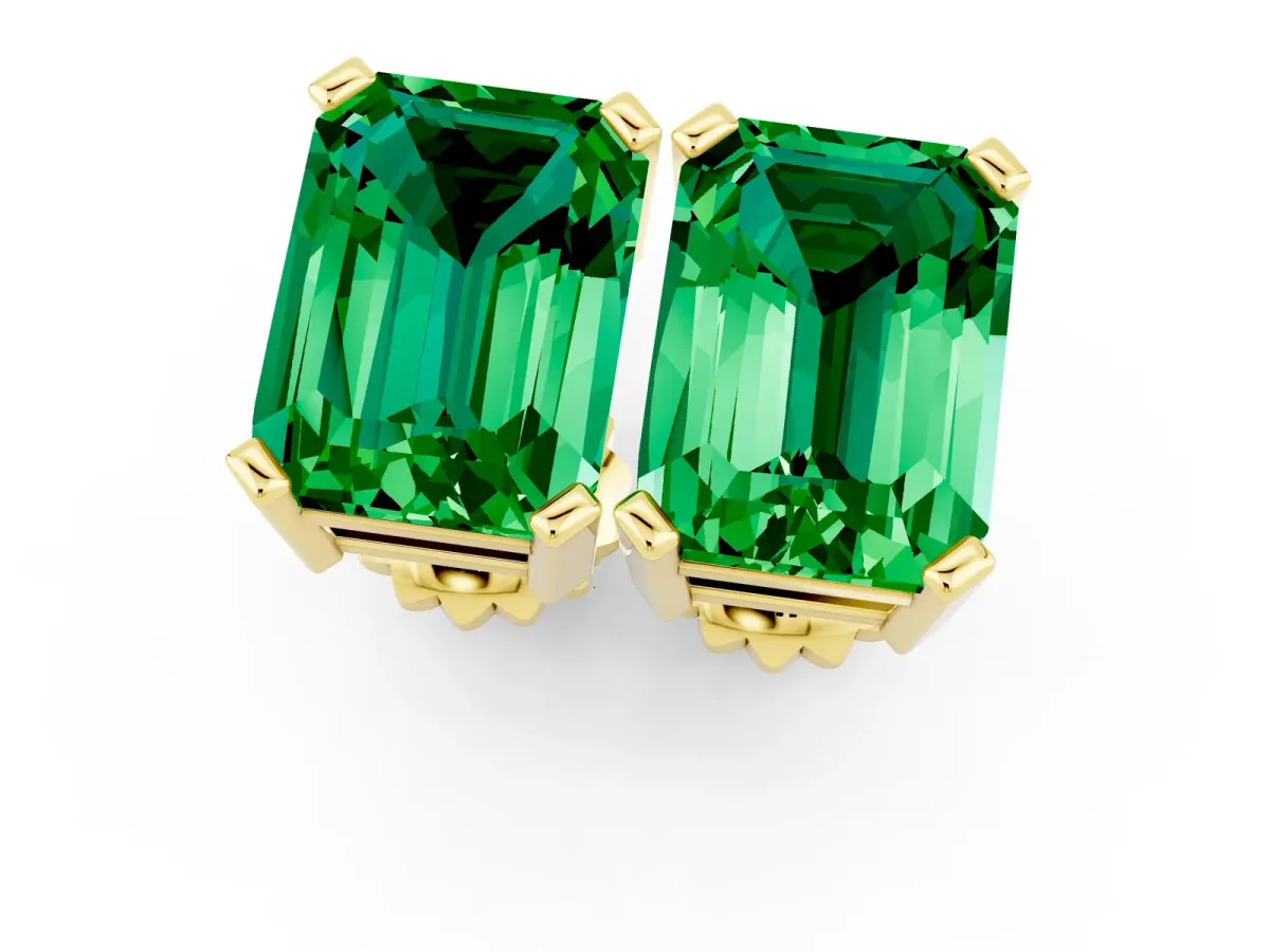 Emerald Cut Emerald Stud Earrings Yellow gold