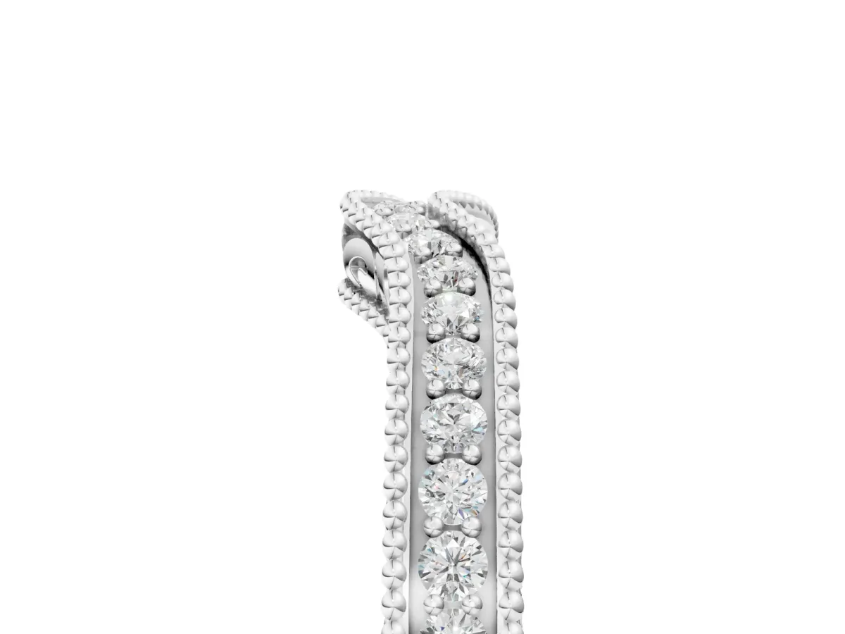 Pave Round Diamond Curved Milgrain Band Silver