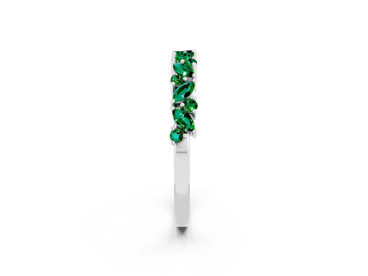 Marquise and Round Emerald Vine Eternity Band with Prong Setting Platinum