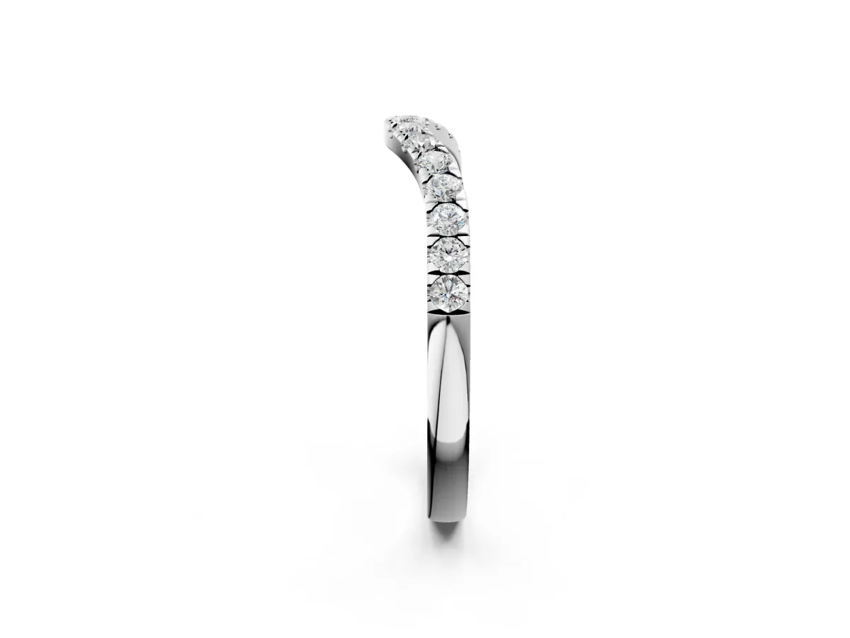 Curved Pavé Round Diamond Wedding Band with Shared Prong Setting Silver