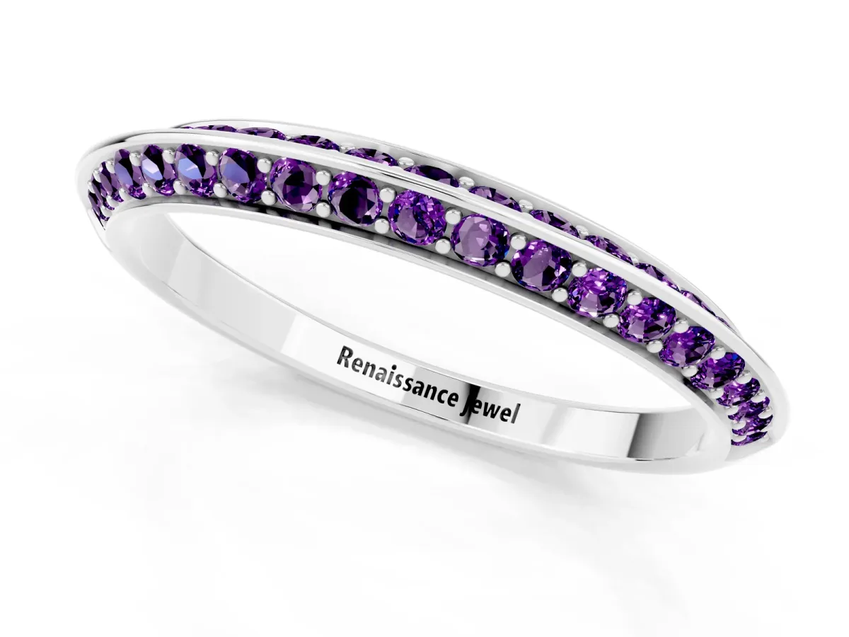 Double Row Pavé Round Amethyst Eternity Band with Channel Setting Platinum