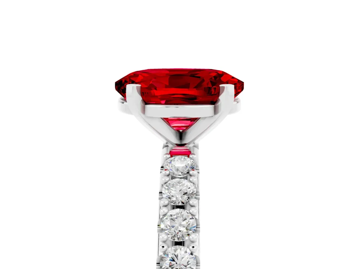 Oval Cut Ruby Solitaire Pavé Band with Four-Prong Setting Platinum