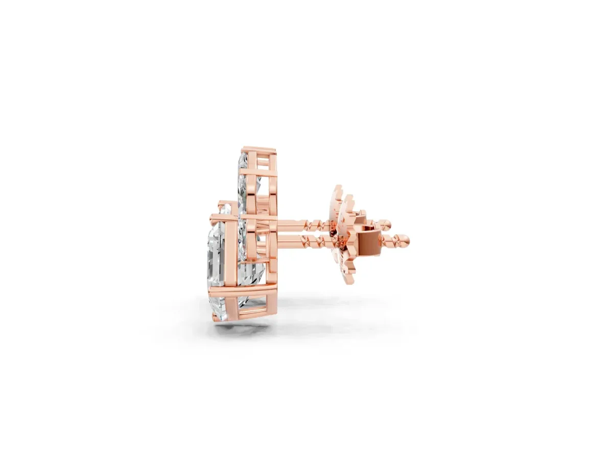 Asscher and Marquise Diamond Cluster Stud Earrings Rose gold