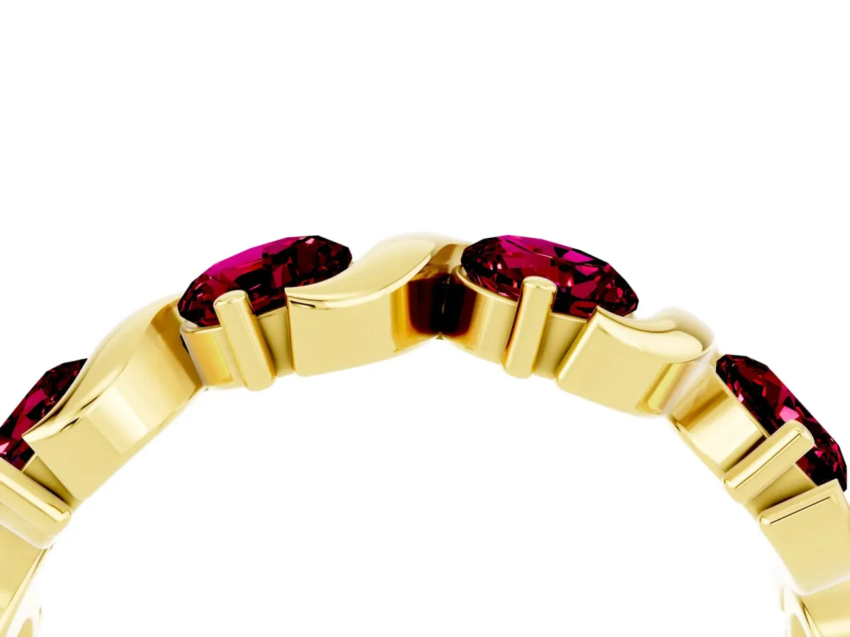 Six-Stone Round Garnet Wave Band with Shared Prong Setting Yellow gold