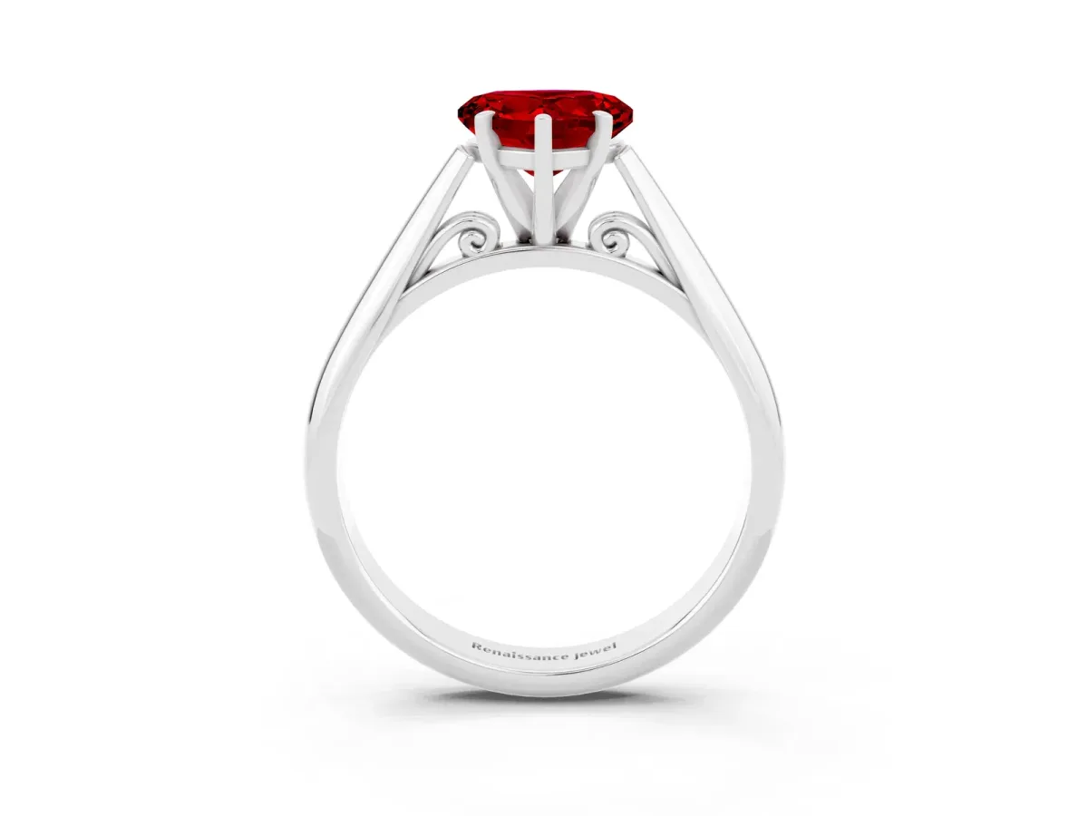 Heart Cut Ruby Solitaire Engagement Ring with Cathedral Setting and Four-Prong Mount White gold
