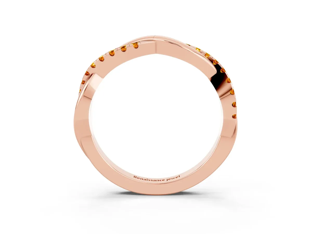 Round Citrine Twisted Infinity Band with Prong Setting Rose gold