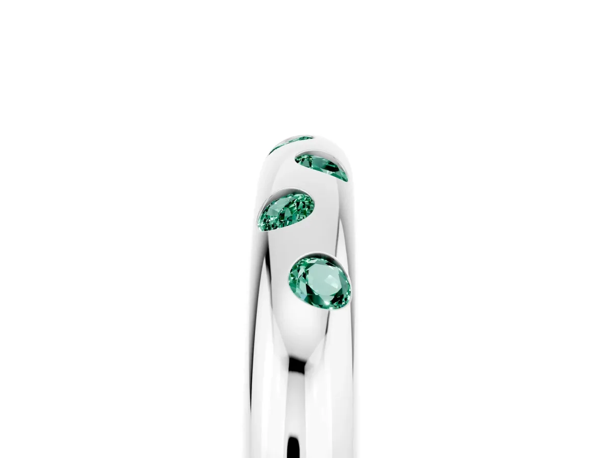 Round Green Sapphire Flush-Set Comfort Fit Band Platinum