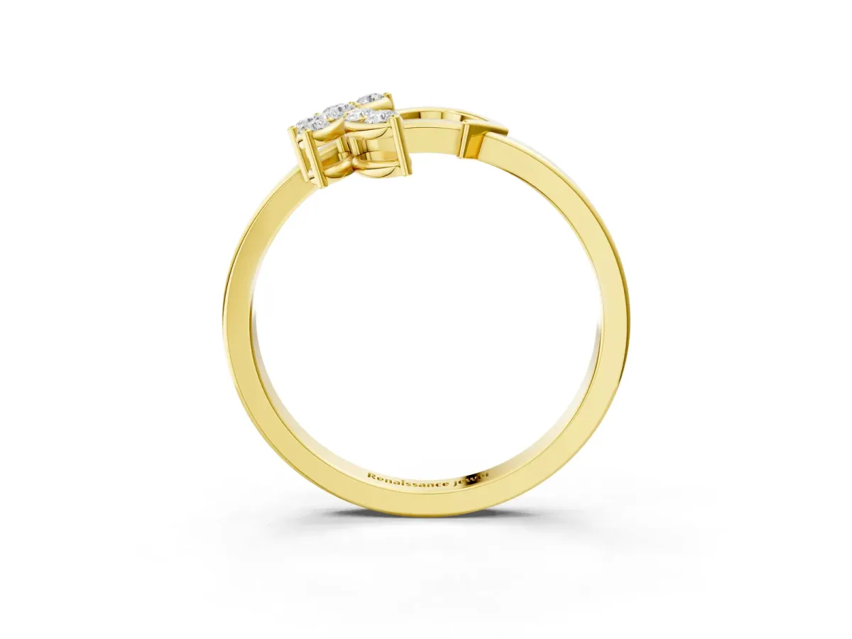 Marquise Diamond Cluster Bypass Ring with Prong Setting Yellow gold