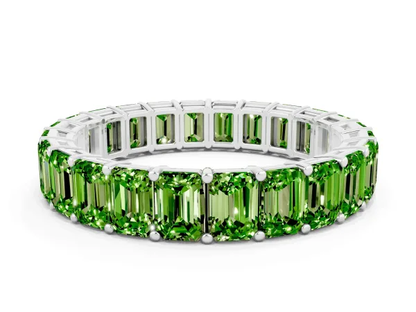 Emerald Cut Peridot Eternity Band with Shared Prong Setting Platinum