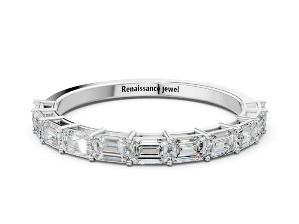 Emerald Cut Diamond Single Row Wedding Band Platinum