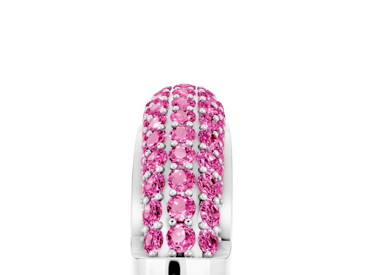 Three-Row Pavé Round Pink Sapphire Dome Band Platinum