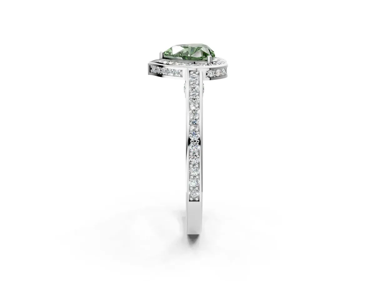 Fancy Green Heart Cut Cut Halo Pave Split Shank Prong Setting Ring Platinum