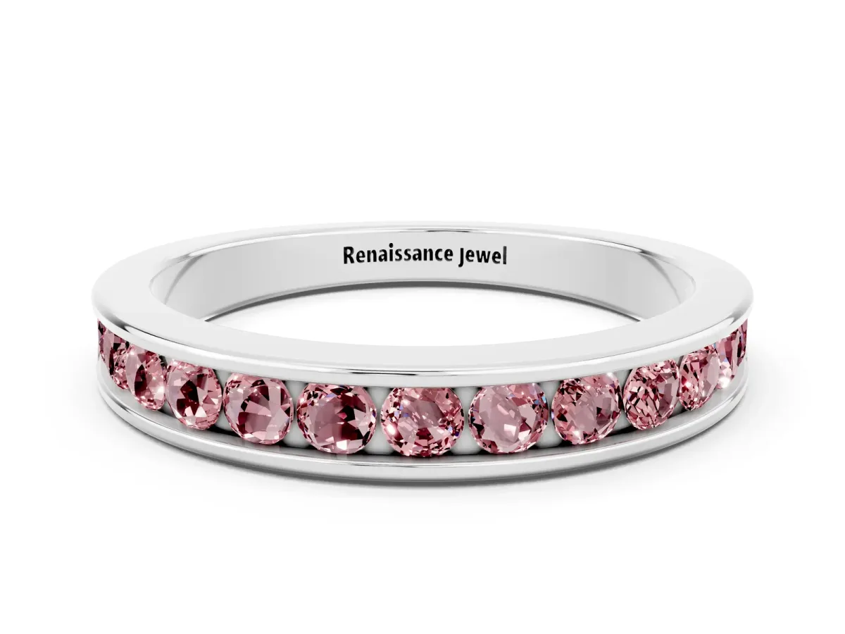Channel Set Round Morganite Eternity Band Silver