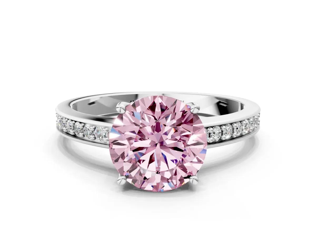 Fancy Pink Asscher Cut Solitaire Pavé Band Prong Setting Ring Platinum