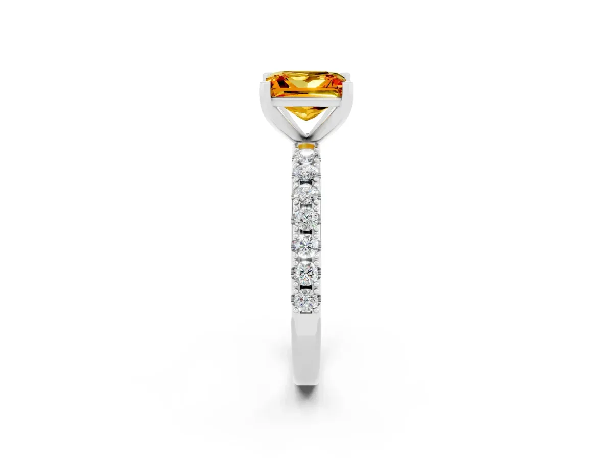 Princess Cut Citrine Solitaire Pavé Band with Four-Prong Setting Silver