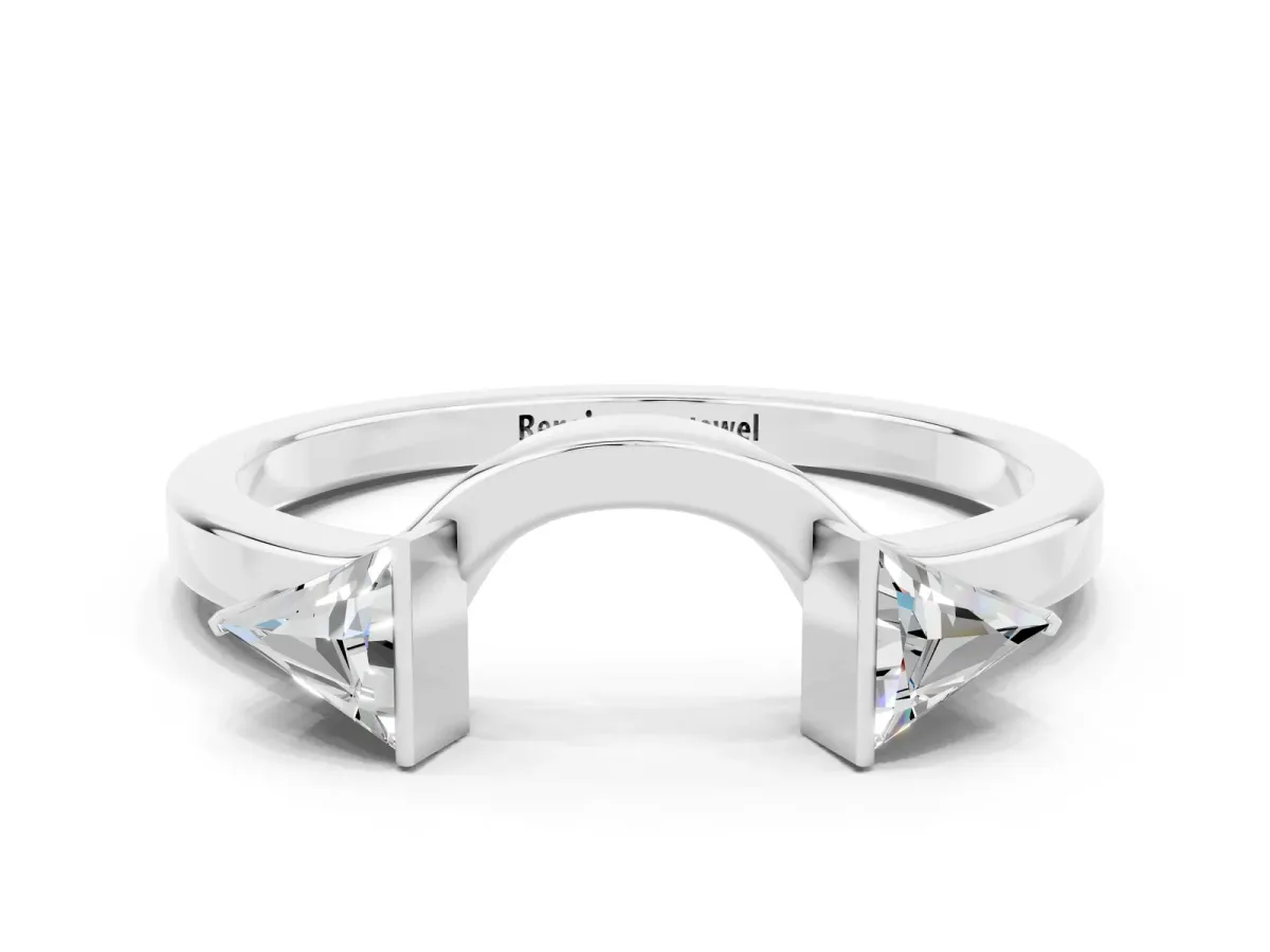 Trillion Moissanite Open Band Ring with Bezel Setting Platinum
