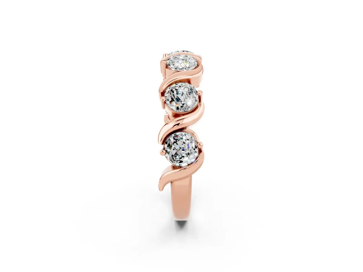 Round Moissanite Half Eternity Band with Wave Prong Setting Rose gold
