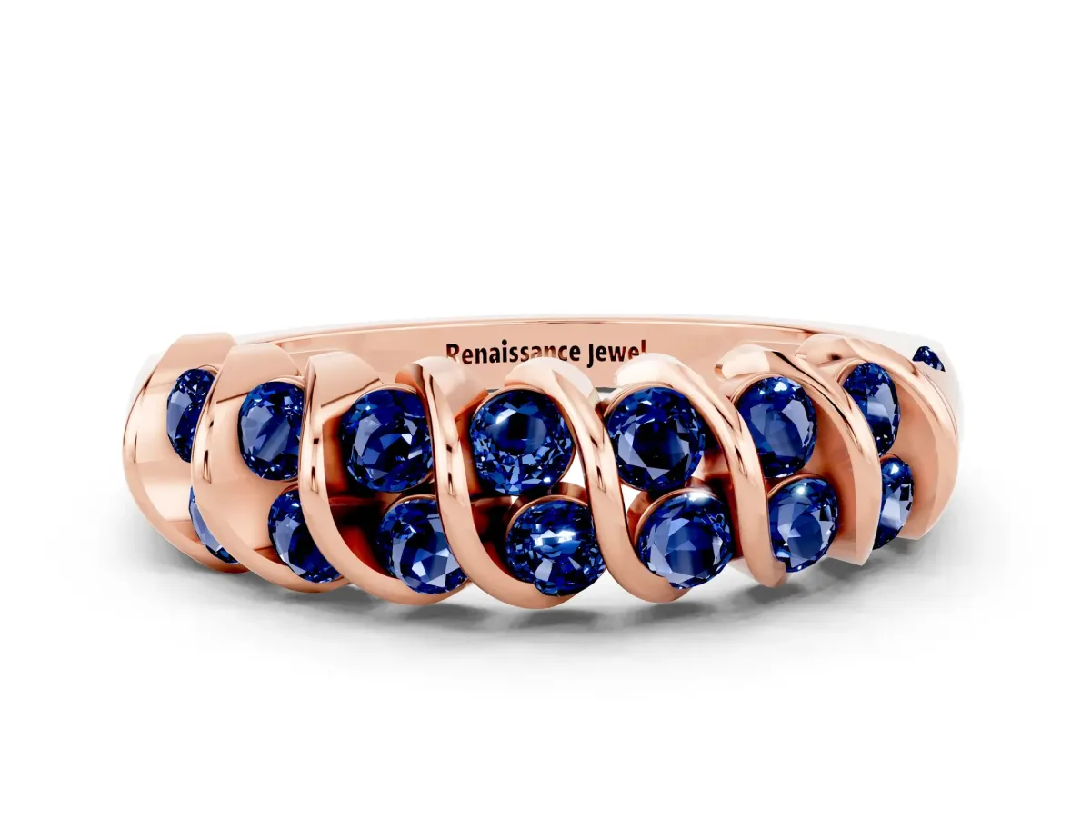 Channel Set Round Blue Sapphire Multi-Row Band Rose gold
