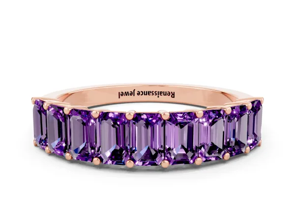Emerald Cut Amethyst Prong-Set Eternity Band Rose gold