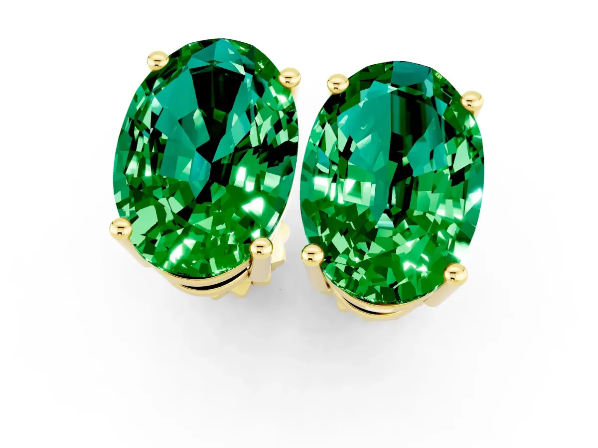 Oval Cut Emerald Stud Earrings Yellow gold