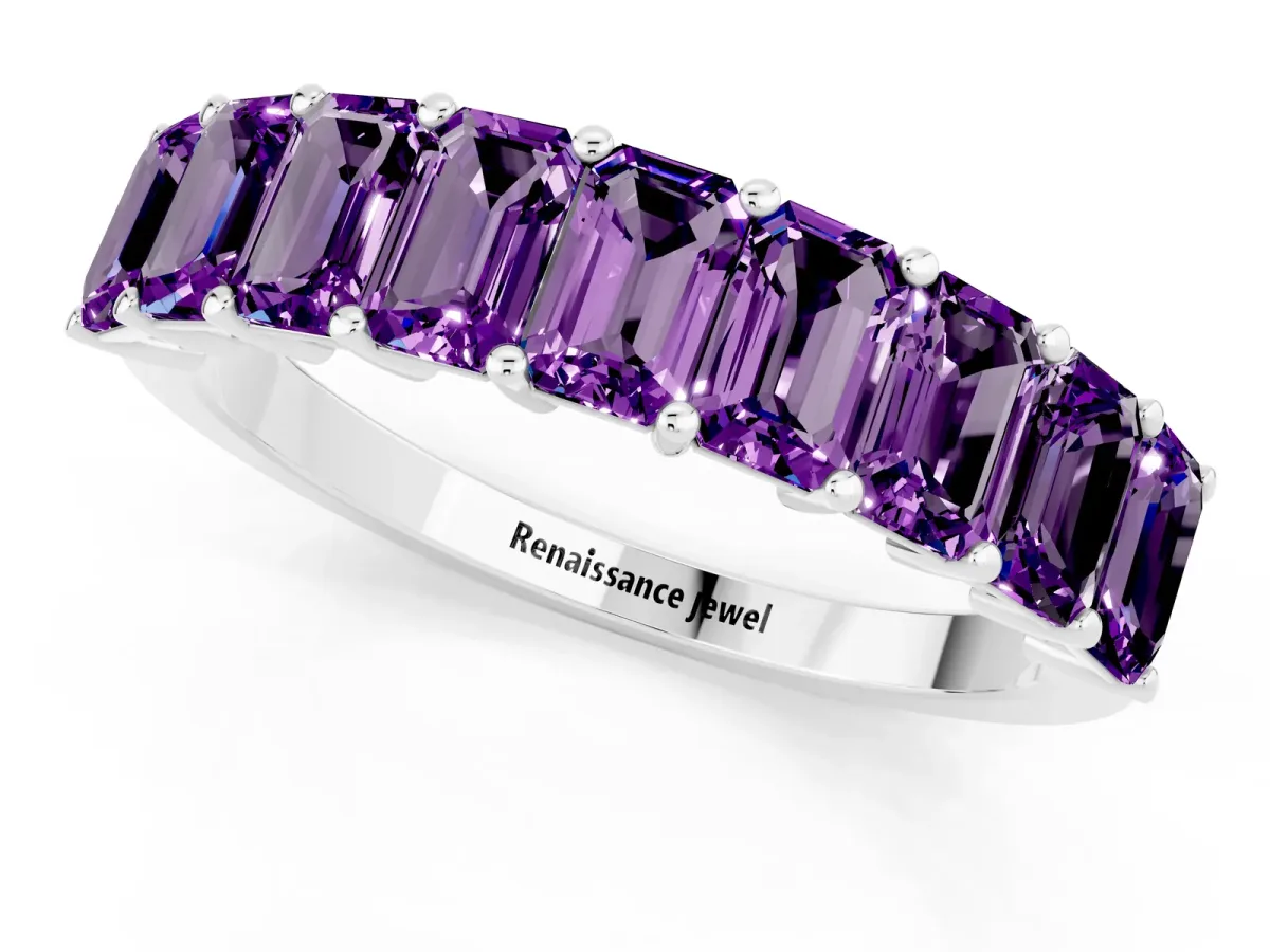 Emerald Cut Amethyst Prong-Set Eternity Band Platinum
