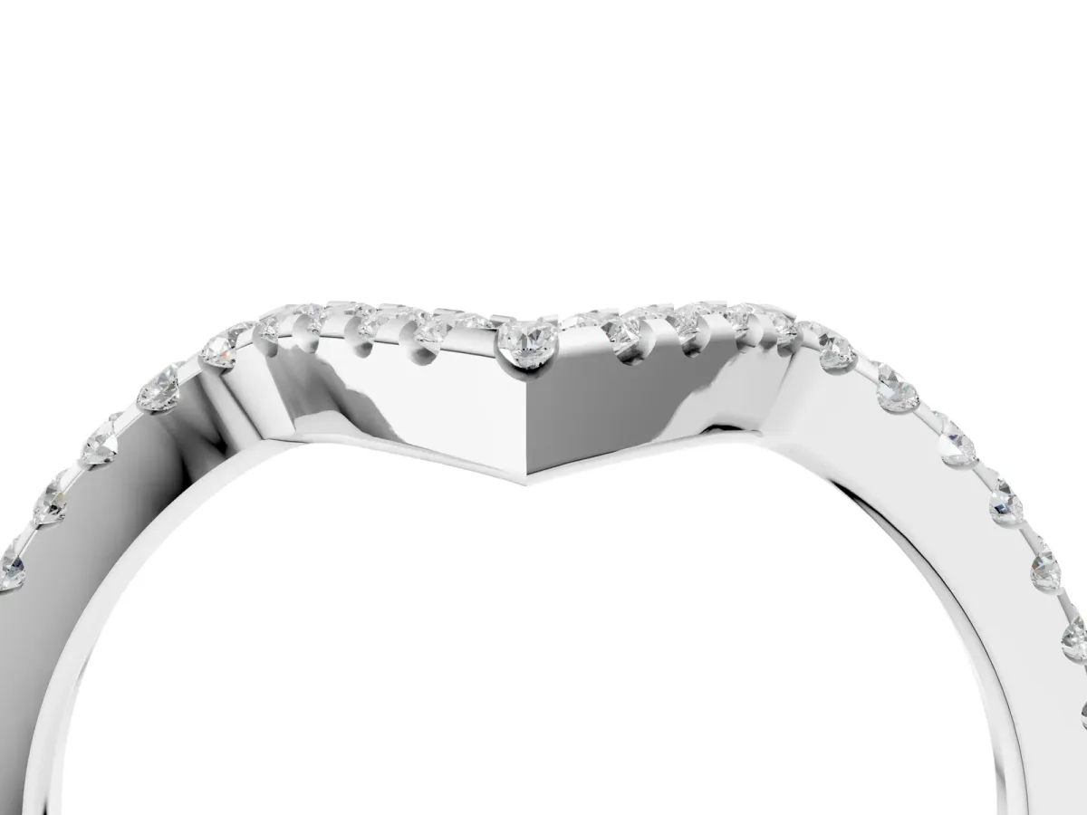 V-Shaped Pavé Round Diamond Chevron Band with Shared Prong Setting Silver