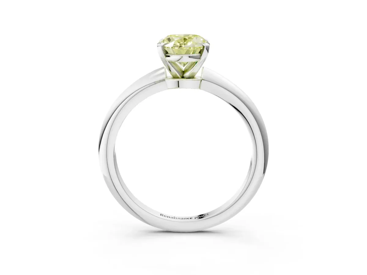 Fancy Yellow Oval Cut Diamond Solitaire Ring with Six-Prong Setting and Classic Band Silver