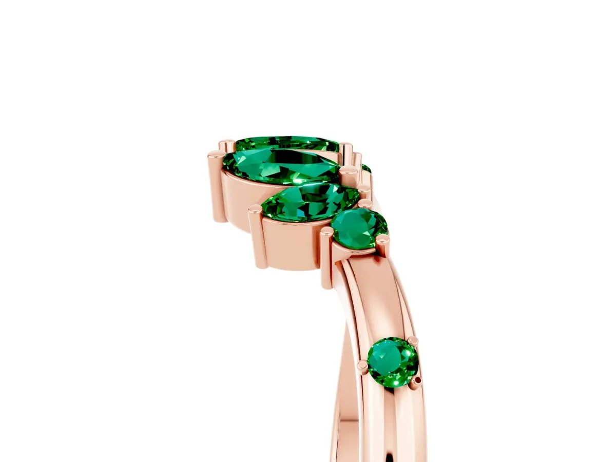 Open Marquise Cluster Emerald Band with Prong Setting Rose gold