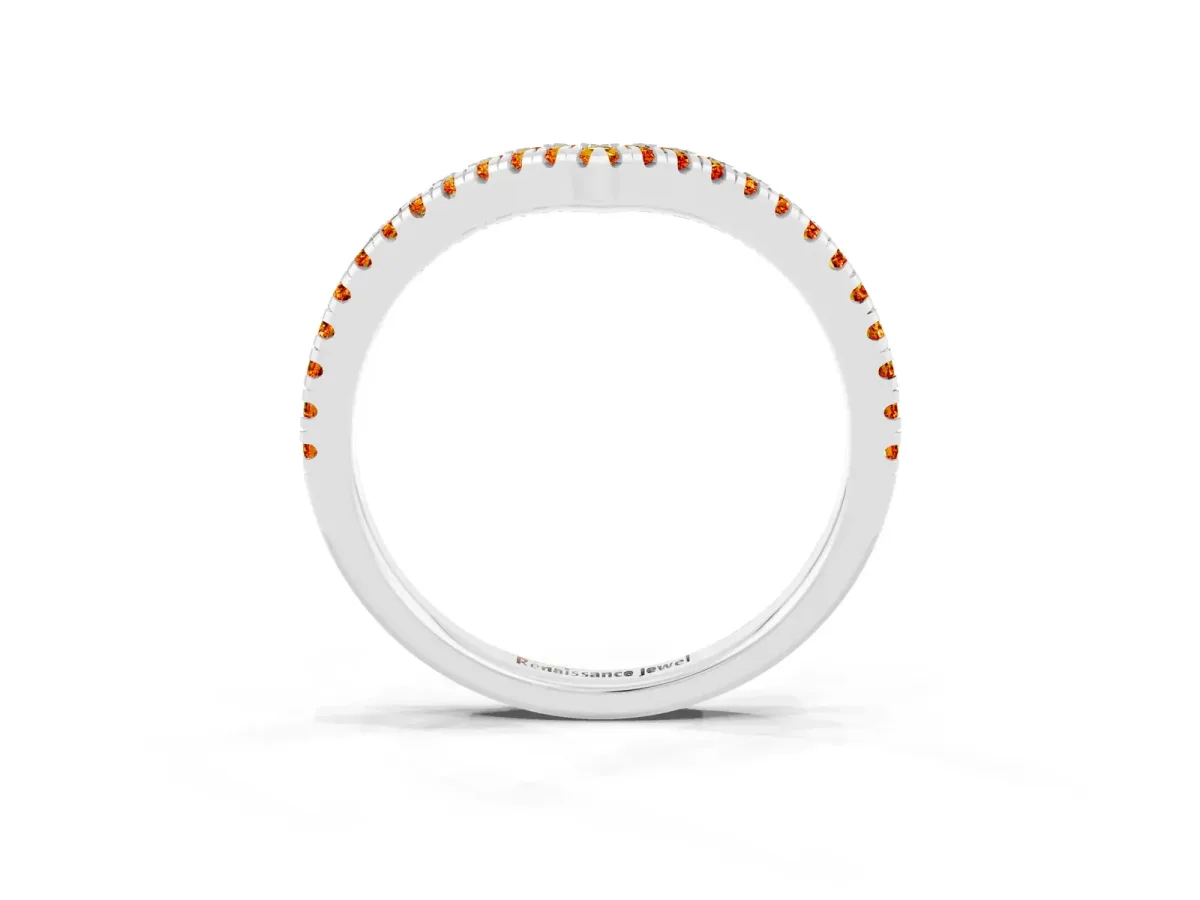 Pavé Round Citrine V-Shaped Chevron Band with Shared Prong Setting Platinum