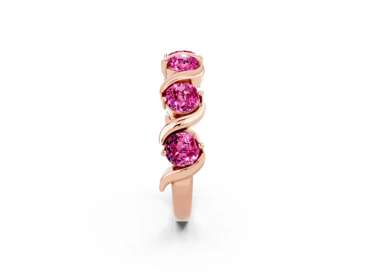 Round Pink Sapphire Half Eternity Band with Wave Prong Setting Rose gold