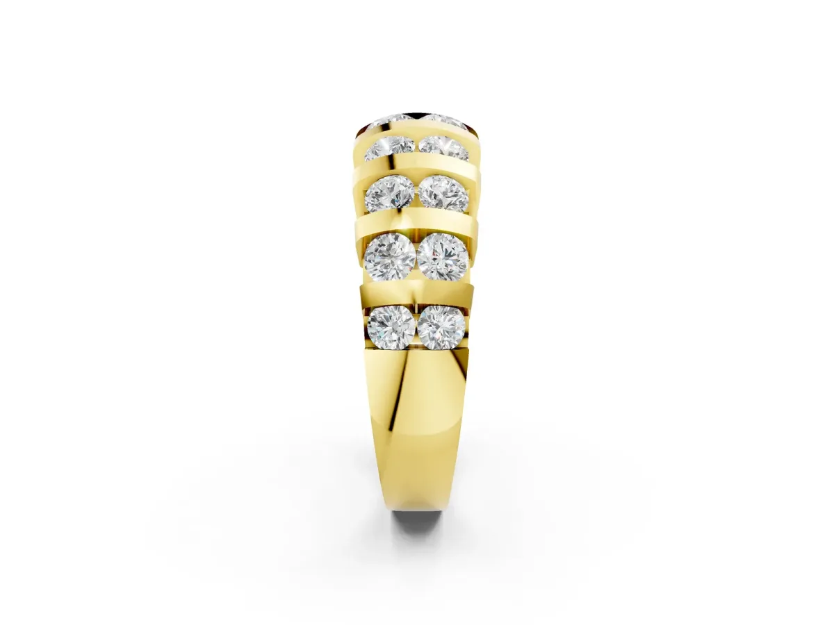 Channel-Set Round Diamond Multi-Row Band Yellow gold