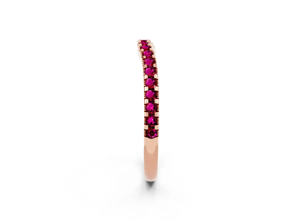 Round Garnet Pavé Curved Wedding Band Rose gold