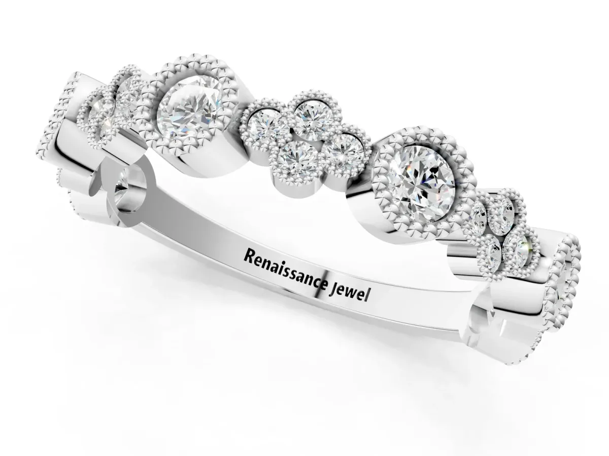 Milgrain Bezel Set Round Diamond Cluster Eternity Band Platinum