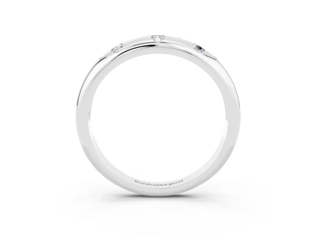 Round Moissanite Flush-Set Comfort Fit Band Silver